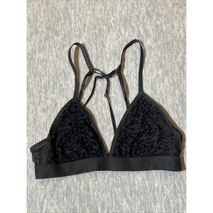 Aerie Bralette Velvet‎ Plunge Animal Print Women XS Black Burnout Triangle EUC